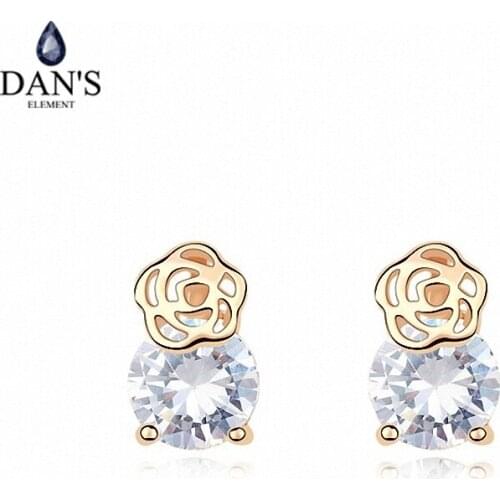 DANS ELEMENT 3 Colors Real Big Brand AAA Zirconia Micro Inlays Stud Earrings for Women Flower 98440white