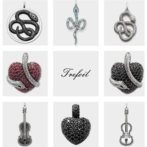 Snake Heart Violin Pendant, 2019 Brand New Fashion Jewelry 925 Sterling Silver Trendy Gift For Women Girls Fit Necklace