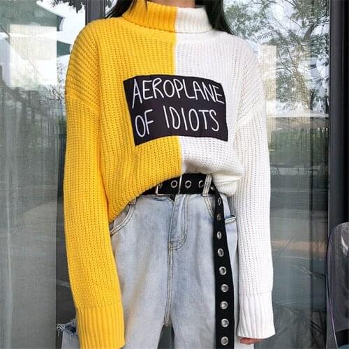 2019 Korean Winter Sweater for Women Pullover Casual Contrast color Female Jumper Turtleneck Long Sleeve Knitted Sweaters R917