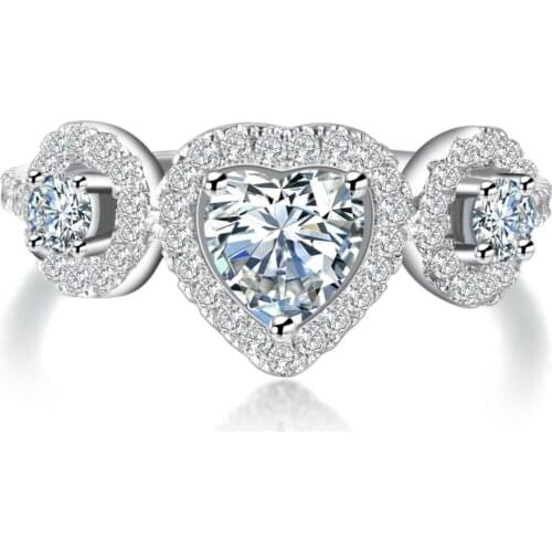 Women anniversary finger ring lady jewelry love silver plated ring hot heart valentines day gift women CZ zircon wedding band