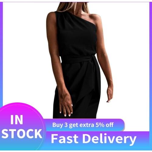 Women Dress With Belt Casual Solid Color Sexy One-shoulder Sleeveless Tie Dress Short Dresses Strapless Dress Vestido De Mujer