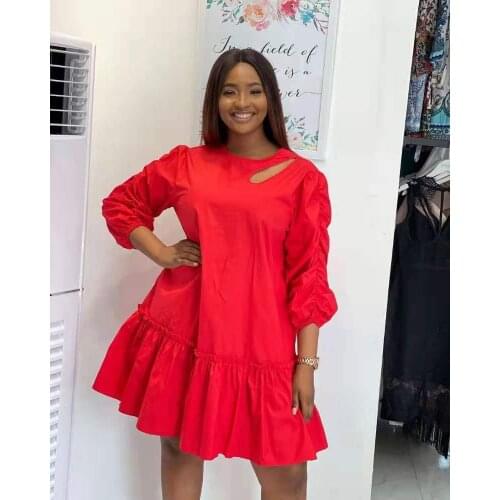 Women Robe Femme Spring Autumn Solid Color A-Line Dresses Ruffles O-Neck Long Sleeve Dress For Woman Clothing Vestido De Mujer