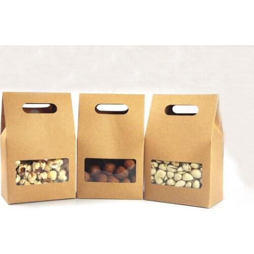10*15.5*6cm 30pcs/lot Stand Up Brown Kraft Paper Bag Party Gift Packing Box Cookie/Candy/Nuts Bag/DIY Gift Handle Packing Box
