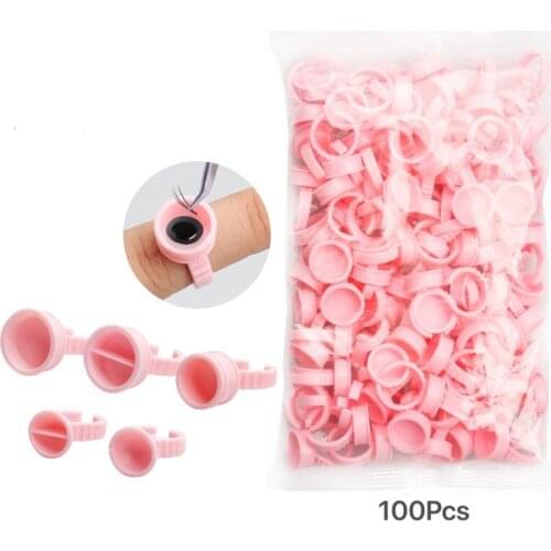 100Pcs disposable pink tattoo ink ring cup grafting eyelash ring tattoo needle accessories supply