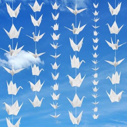 10Strings 10cm White Premade Origami Crane Garlands for Rustic Wedding Party Paper Birds for Baby Shower Birthday Party