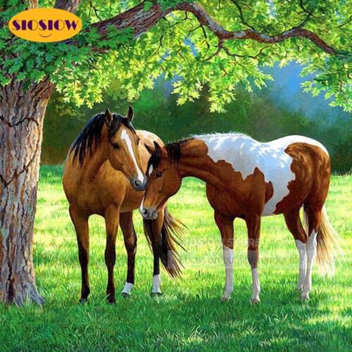 5d Diy Diamond Mosaic Painting Horse Natural Scenery Cross Stitch Diamond Embroidery Animals Beaded Picture Kits Home Decoration