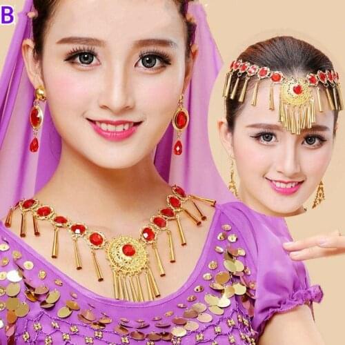 Bollywood belly dance diamond necklace red headpiece india womens clothing decoration oriental dance top costume women jewelry