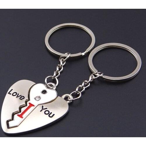FREE SHIPPING BY DHL 200pairs/lot Wholesale Zinc Alloy I Love You Couple Keychains Novelty Heart Keyrings for Lovers
