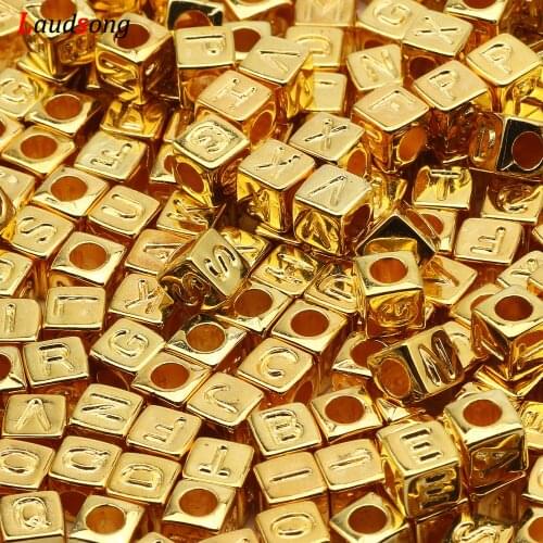 Gold Mixed Letter Acrylic Beads 6x6mm Square Loose Alphabet Beads For Jewelry Making Handmade Diy Bracelet Necklace Accessories