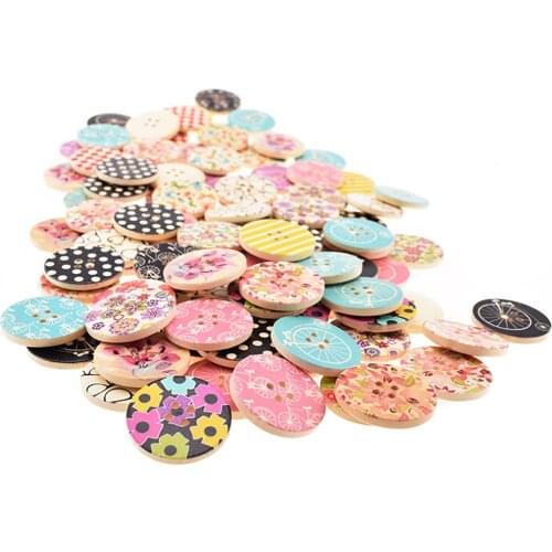 Chainho,Mix 4 Holes Wooden Button,DIY Sewing Material,Crafts & Home Decoration Accessories,30mm,25 Pieces,Floral & Cartoon Serie