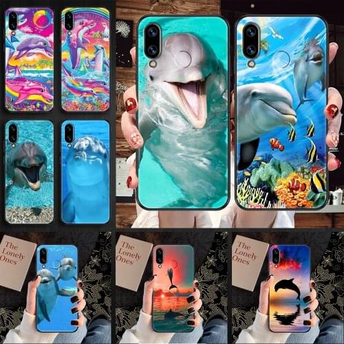 Dolphin Sea Animal Cute Phone case For Huawei Honor 6 7 8 9 10 10i 20 A C X Lite Pro Play black soft cell cover trend back