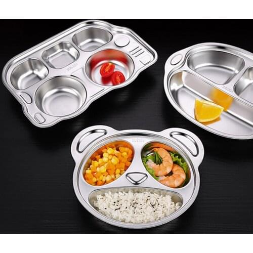 Childrens china Plate Split Grid Cartoon Baby Household Anti-fall 304 Stainless Steel Cute Thickened Deepening Partition Plate