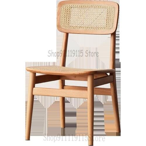 Household Nordic Solid Wood Dining Chair Rattan Desk Chair Designer Restaurant Hotel Dining Table Chair Leisure Back Chair