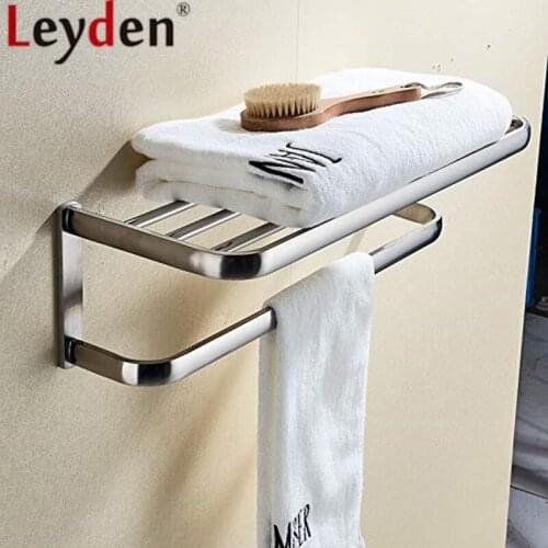 Leyden Double Towel Racks New Arrive Brushed Solid Brass Wall Mounted Sliver Bathroom Towel Shelf For Bathroom Accessories