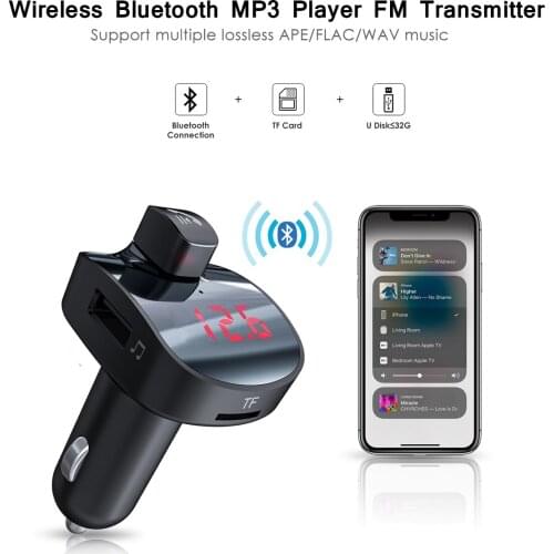 Hands Free Car Wireless Bluetooth MP3 Player FM Transmitter 2-Port USB 3.1A Max With QC 3.0 Charger Support TF U-disk