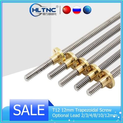 1pcs 100/150/200/250/300/350/400/450/500/550mm 304 Stainless Steel T12 Trapezoidal Screw Lead Screw with Brass Nut
