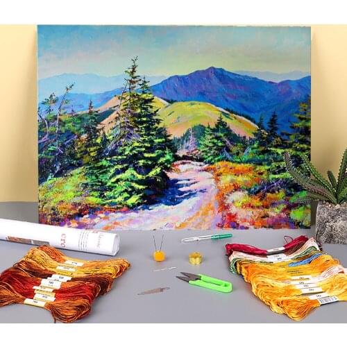 Landscape Spring Day Printed Canvas 11CT Cross-Stitch DIY Embroidery Set DMC Threads Knitting Handmade Sewing Hobby Floss