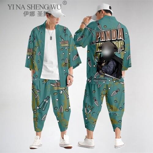 Men Japanese Kimono Samurai Vintage Yukata Chinese Style Print Cardigan Harajuku Haori Streetwear Fashion Urban Style Costume