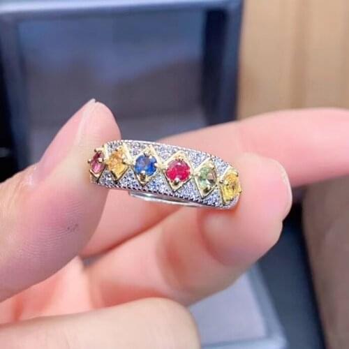 Luxury thick Row stars Natural Multicolor sapphire gem Ring S925 Silver Natural gemstone Ring Women girl party gift fine Jewelry