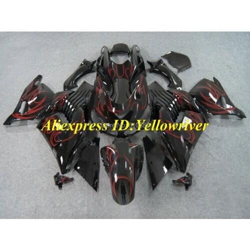 Motorcycle Fairing kit for KAWASAKI Ninja ZX14R 2006 2007 ZX14R 06 07 Red flames gloss black ABS Fairings set+7 gifts SQ19