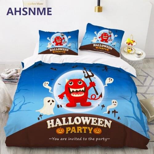 King Queen Double Size Blue Melon Festival Pictures Bedding Set Personality All Saints' Day Boys Room Duvet Cover Pillowcase