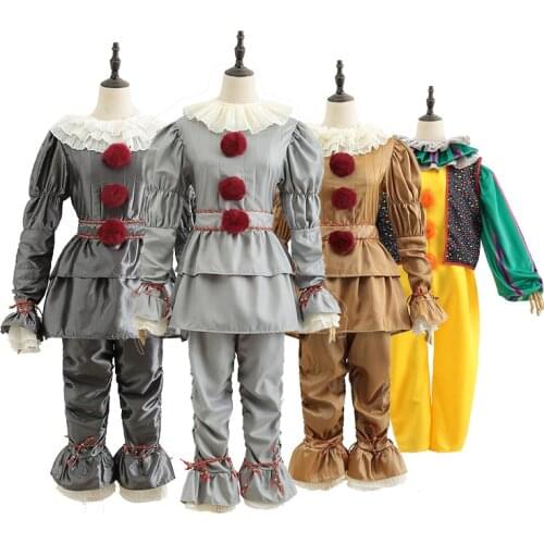 Movie Pennywise Joker Cosplay costumes Adult Kids Clown uniforms Halloween Mask Stephen Kings It Men Female Costume Prop