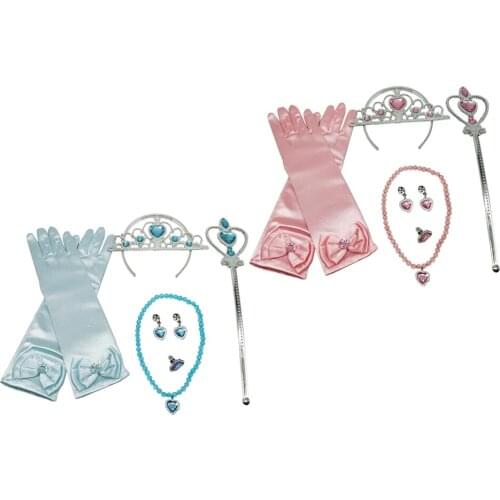 Girl Fairy Princess Beautiful Dress Girl Fancy Dress Costume Pink Blue Gloves Wand Tiara Jewelry Set