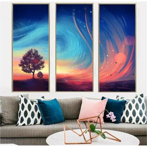 Beautiful Sunset Tree Starry Sky Scenery Poster Canvas Print Painting Wall Art Living Room Home Decoration