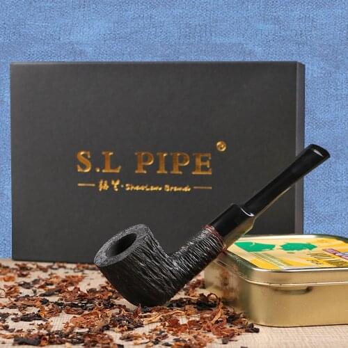 ▂ξ Smoker Straight Stem Briarwood Pipe Real Handmade Fit 9MM Filters With Smoking Tools Set Freeshipping