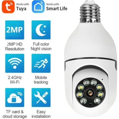 2MP Tuya Smart Home E27 Bulb Lamp Camera 1080P Wifi IP PTZ IR Night Vision Auto Tracking Video Security Protection Mini Camera