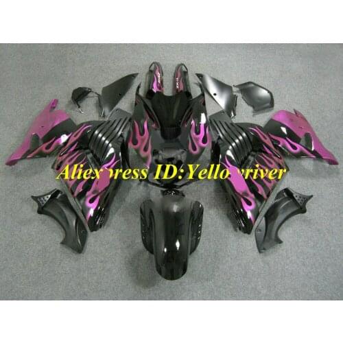 Injection mold Fairing kit for KAWASAKI Ninja ZX14R 2006 2007 ZX14R 06 07 Pink flames black ABS Fairings set+7 gifts SQ16