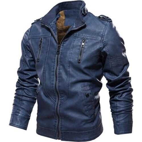 Men Winter Biker Jackets Men Slim Fit PU Leather Coat Washed leather Jacket Retro Mens Zipper Jacket Outwear