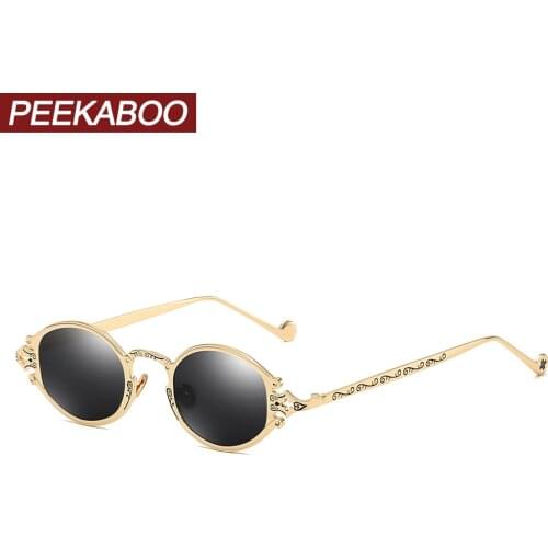 Peekaboo mens oval sunglasses men 2019 punk style red women sun glasses retro round gold black metal frame high quality UV400