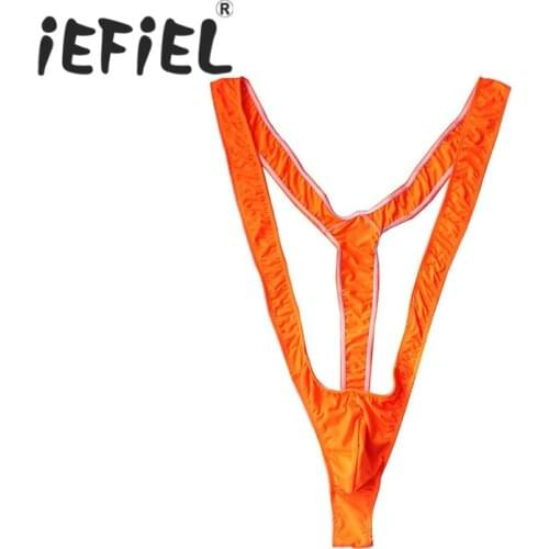 IEFiEL Mens Lingerie Sexy Fluoro Stretch Open Thong Seamless Swimwear Swimsuit Male Thongs Beachwear G-string Mankini Underwear