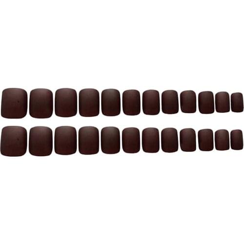 Pack Of 24 Pieces Dark Brown Matte Fake Nails Women Girls Festival And Daily Wearing