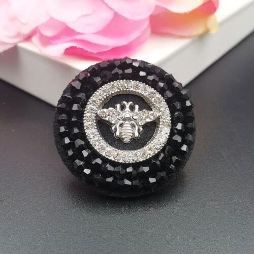 Bee patch Silver metal rhinestone applique hand stitched black crystal sew on patch round sewing patches for clothes 3D luxury