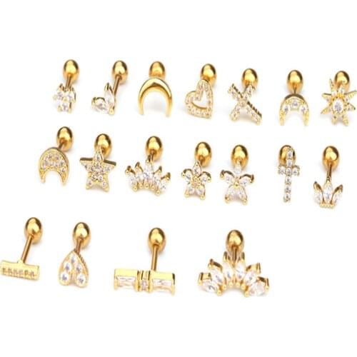 New Dainty Gold Color Stainless Steel Cz Hoop Cartilage Earring Helix Tragus Daith Conch Rook Snug Ear Piercing Jewelry