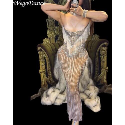 New Women Stage Wear Sexy White Tassel Dress Nightclub Party Performance Costume Singer Dancer Sparkling Clothes