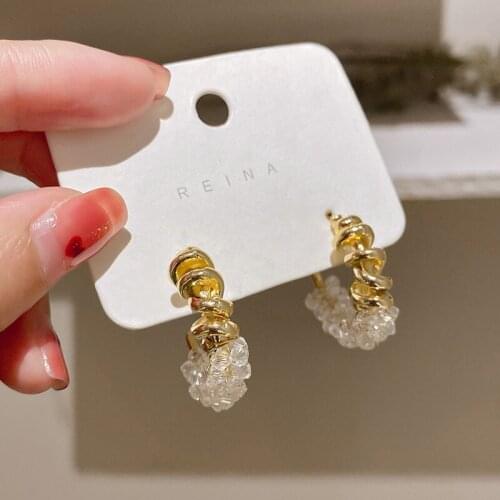 New Arrival Korean Transparent Crystal Twisted Hoop Earrings For Women Simple C Shape Earings Brincos Party