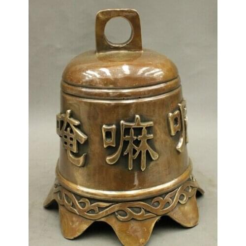 Wholesale factory Folk Tibet Bronze Copper Buddhism Om Mani Padme Hum Kwan-Yin Mantra Statue Bell