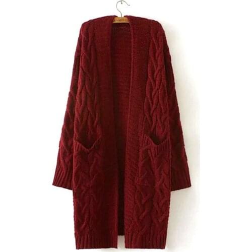 LOGAMI Autumn Winter Long Sweaters Female Casual Women Cardigan Knitted Cardigans Coat