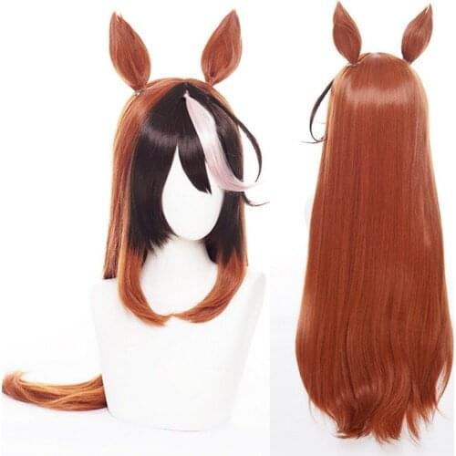 Anime 65cm Pretty Derby Uma Musume Cosplay Wig Synthetic Hair Halloween Party Wigs With Ears
