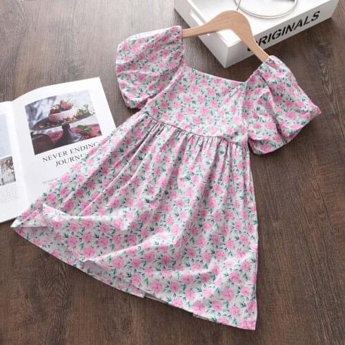 Girls Floral Princess Dresses 2021 New Fashion Sweet Kids Flowers Vestidos Children Party Puff Sleeve Clothes Children Clothing