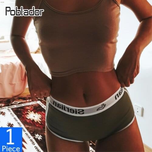 Poblador Womens Cotton Sport Panties Seamless Letter Woman Boxers Briefs Low Waist Female Solid Color Comofrt Lady Lingerie