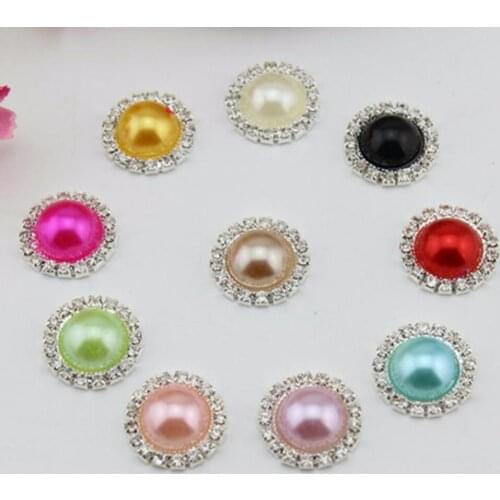 21mm Mixed 10Colors Round Metal Rhinestone Pearl Button Wedding Embellishments Headband DIY Accessory Free Shipping 10pcs/lot