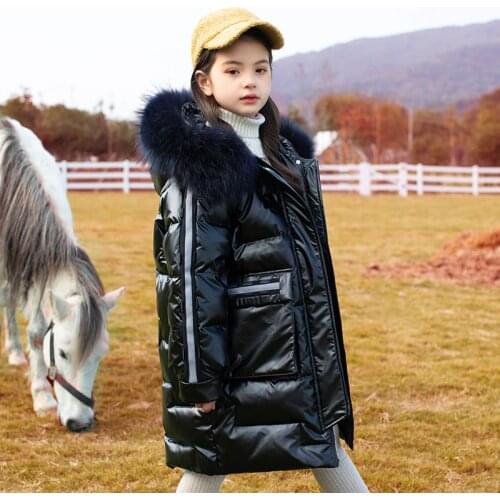 Russian Winter Down Jacket for Girls Clothes Parka Fur Hooded Waterproof Girls Snowsuit -30 Degrees Coats For Kids 5-12Y Outwear