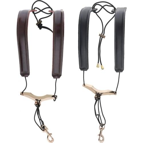 Genuine Leather Saxophone Double Shoulder Neck Strap Cowhide Material Adjustable Sax Stage Play Neck Belt 2 Colors Optional