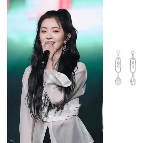 New Korean TV Star Silver Color Hollow Shiny Rhinestone Dangle Earrings for Women Geometricl Water Drop Oorbellen Gifts