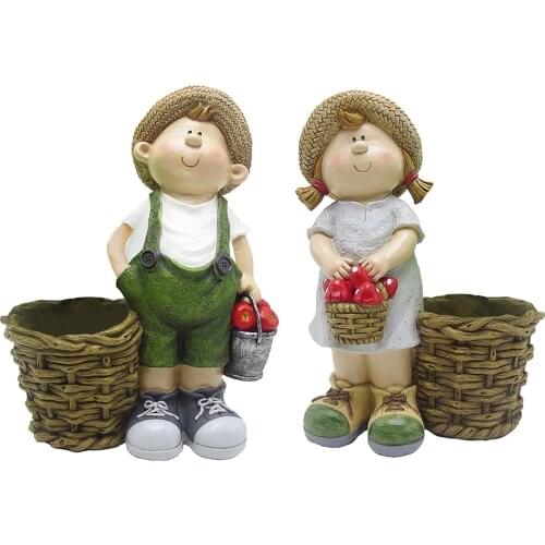 Harvest Season Boy/Girl Family Miniature Artificial Garden Ornament Home Decoration Craft Flower Planter Garden Decor Plant Pot
