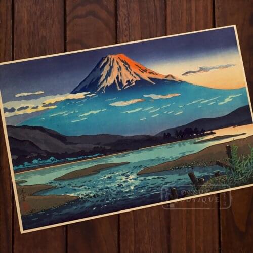 Snowy Mountain and River at Dusk Painting Artistic Vintage Retro Canvas Poster DIY Wall Home Bar Posters Home Decor Gift